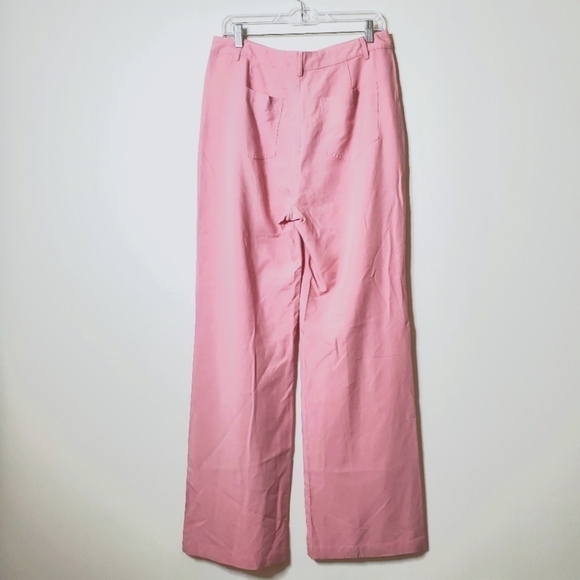 En Saison Valeria Linen Blend Pink Wide Leg Trouser Pants - Picture 8 of 13